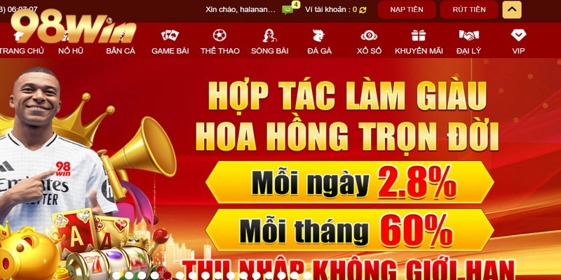 Đại lý 98win là cơ hội mà tất cả thành viên đều có thể kiếm lợi hấp dẫn