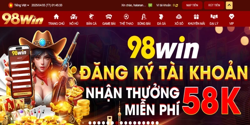 Để đăng ký đơn giản và an toàn bạn cần truy cập vào 98win uy tín