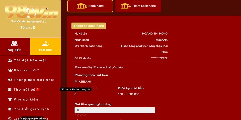 Khi hoàn tất đổi thưởng tại 98win, hãy kiểm tra thông báo thành công