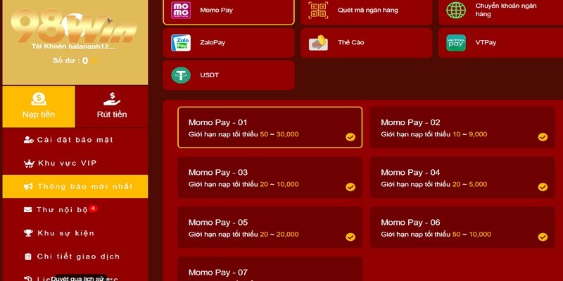 Nạp tiền 98win