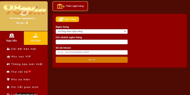 Rút tiền 98win