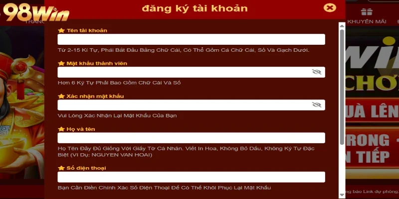Thành viên đăng ký 98win cần đáp ứng độ tuổi tối thiểu là 18